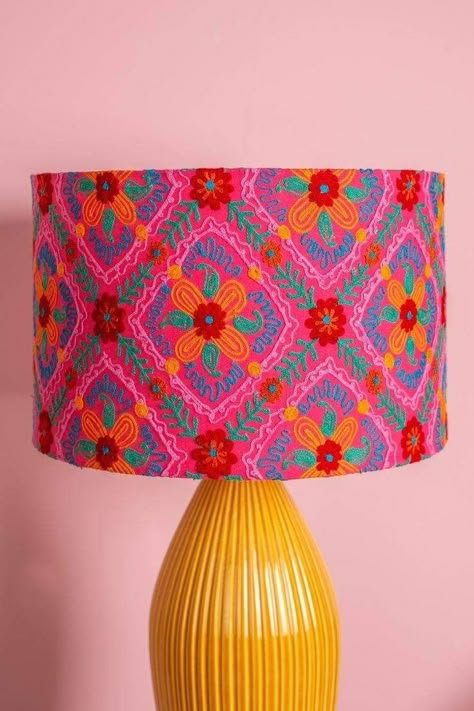 Maximalist Lamp, Dopamine Decor, Eclectic Home, Dream House Decor, Embroidered Design, Home Stuff, Lampshades, Pink Orange, House Stuff