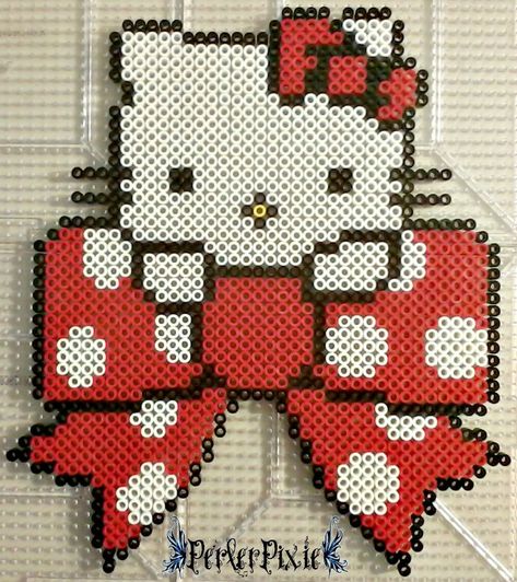 Hello Kitty Polka Dot Bow by PerlerPixie on DeviantArt Hello Kitty Imagenes, Mad Father, Perler Creations, Bead Creations, 3d Perler Bead, Fuse Bead Patterns, Perler Art, Pony Bead Patterns, Melty Beads