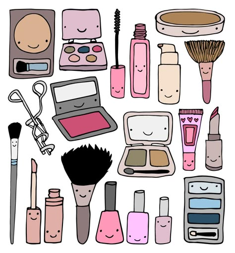 Makeup Drawing Easy, Make Up Doodle, Makeup Drawing Illustration, Makeup Doodles, Make Up Drawing, Items Drawing, Drawing Makeup, Pencil Artists, Makeup Illustration