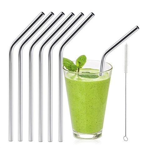 6pcs Reusable Stainless Steel Straws with 1 Cleaner Reusable Drinking Straw, Hot Gifts, Stainless Steel Straws, Metal Straws, Reusable Straw, Simple Pleasures, Favorite Drinks, Brush Cleaner, Kitchen Gadgets