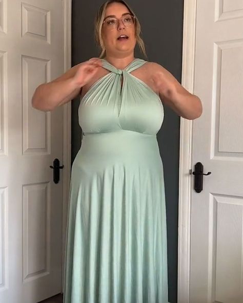 Amazing infinity dress 👗 | dress | So 👏 many 👏 styles 👏 this dress is incredible! | By Tyla | Facebook | A bridesmaid or a bridesmaid and you're looking for the perfect dress for all your bridesmaids and you're probably wondering what this is. This is a sage green infinity dress. Basically, these magic straps give you so many different ways to wear this dress. I'm going to show you a few different ways that you can style your infinity dress for your wedding for your bridesmaids. So, the firs Infinity Dress For Big Bust, Infinity Dress With Bra Style, Sage Green Infinity Dress, Green Infinity Dress, Infinity Dress Ways To Wear, Infinity Dress Styles, Dresses For Big Bust, Infinity Dress Bridesmaid, Infinity Dress