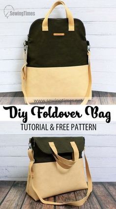 Purse Designs Patterns, Leather Backpack Diy Pattern, Diy Foldover Bag, Sewing Canvas Bag, Free Pattern Bag Sewing, Leather And Fabric Bags, Handbag Tutorial Sewing, Sewing A Backpack, Purse Diy Pattern