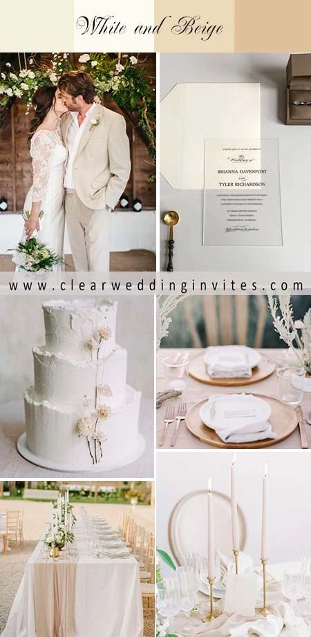 8 Elegant and Classic White and Beige Wedding Ideas – Clear Wedding Invites White And Beige Wedding Theme, Beige And White Wedding, Beige Wedding Decor, Wedding Color Schemes Gold, White And Beige Wedding, Beige Wedding Theme, 2024 Wedding Colors, Engagement Theme, Color Palette Wedding