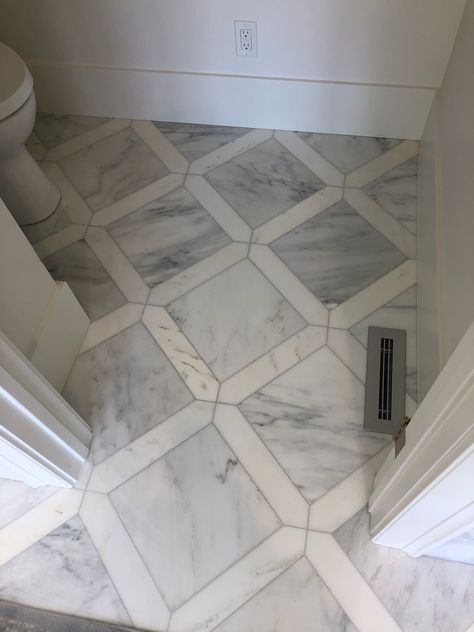 Bathroom Floor And Wall Tile Ideas Classic, Timeless Bathroom Floor Tile Ideas, Handmade Floor Tiles, Bathroom With Decorative Tile Floor, Marble Floor Powder Room, Diamond Bathroom Floor, Fun Bathroom Floor Tile, Traditional Bathroom Tile Ideas, Marble Floors Bathroom