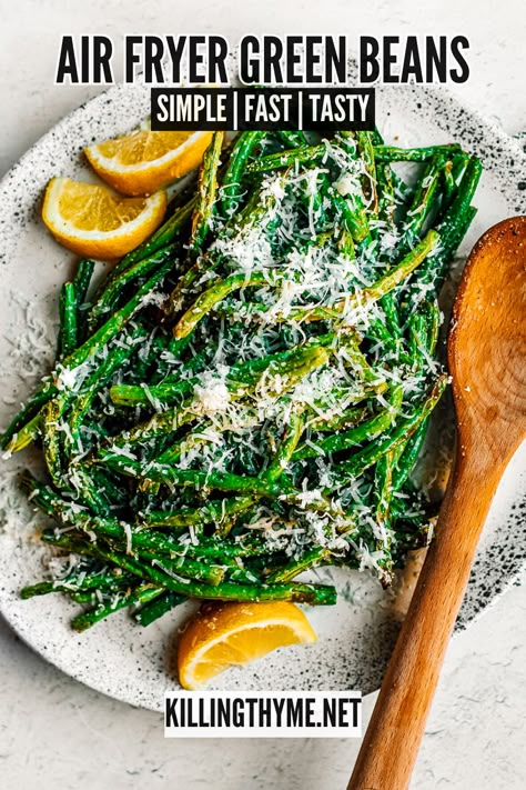 Air Fryer Green Beans, French Green Beans, Sides Dishes, Lemon Green Beans, Thyme Recipes, Airfryer Recipes, Drink Inspiration, Impressive Recipes, Green Bean Recipes