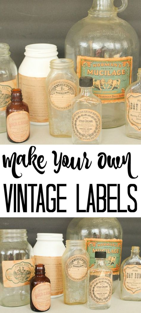 You can make your own vintage labels with this super simple tutorial! Includes source for printing as well as instructions on aging labels! #vintage #farmhouse #farmhousestyle #rustic Vintage Kitchen Labels Printables Free, Homemade Labels Ideas, Vintage Bottle Labels Free Printables, Making Labels For Jars, Vintage Jar Labels, Diy Labels For Handmade Items, Vintage Bottle Labels, Vintage Labels Printables Free Templates, Diy Vintage Crafts