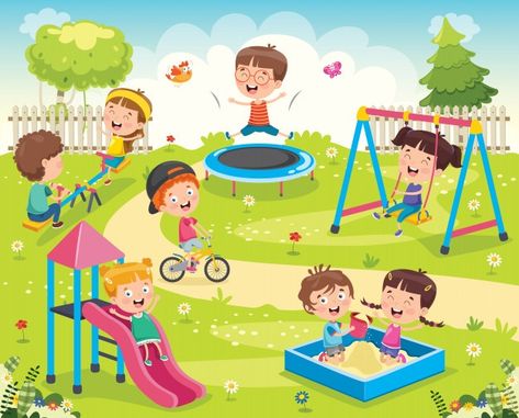 Children playing in the park Premium Vec... | Premium Vector #Freepik #vector #tree #kids #children #nature Picture Story For Kids, Picture Comprehension, Preschool Pictures, Summer Kindergarten, Children Park, Park Pictures, 카드 디자인, Kids Groups, Children Playing