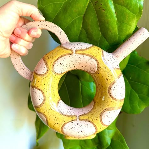 Ceramic Plant Waterer, Donut Pottery Ideas, Ceramic Watering Bell, Pottery Watering Can, Watering Can Pottery, Clay Watering Can, Ceramic Wheel Thrown Ideas, Watering Can Ceramic, Ceramic Watering Can