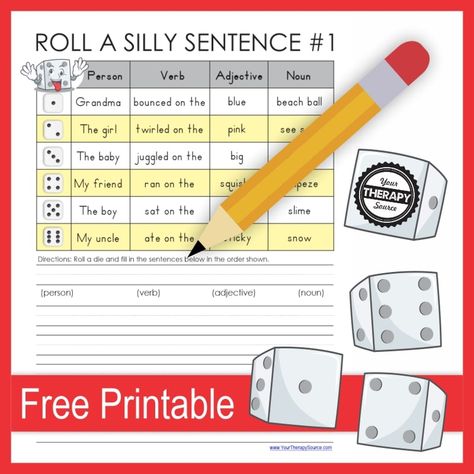 Sentence Writing Activities, Sentence Activities, Silly Sentences, 1st Grade Activities, Nouns Verbs Adjectives, Handwriting Activities, Writing Games, Substitute Teaching, Nouns And Adjectives