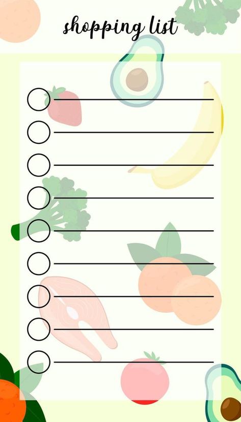 Food shopping list template. Vector colorful printable reminder for food store customer. Blank personal planner of meal purchases Shopping List Template Printables, Food Printables Free, Shopping List Aesthetic, Food Shopping List Template, Food Chart For Kids, Meal Plan Sheet, Meals Planner, Squishy Ideas, Shopping List Template