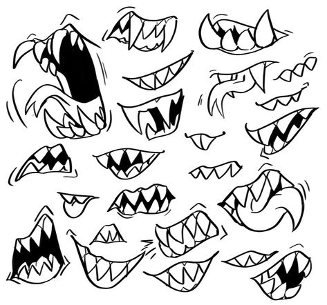 Realistic Teeth Drawing, Smile With Sharp Teeth Drawing, Sharp Teeth Smile Drawing, Pointy Teeth Drawing, Drawing Sharp Teeth, Monster Teeth Drawing Reference, How To Draw Smiles With Teeth, Teeth Art Reference, How To Draw Sharp Teeth