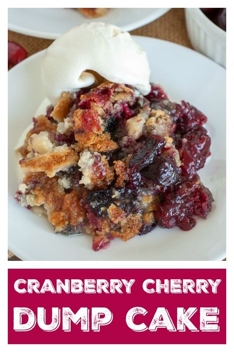 Cranberry Cherry Dump Cake is an easy holiday dessert that everyone enjoys! Filled with sweet and tart cranberry cherry filling and topped with a sugary cake topping. #ad #dumpcake #holidaydesserts #cherry #cranberry Cranberry Dump Cake Recipes, Cranberry Dump Cake, Cranberry Pie Filling, Holiday Themed Desserts, Cherry Dump Cake Recipe, Peanut Butter Mug Cakes, Cherry Dump Cake, Different Kinds Of Cakes, Cranberry Pie