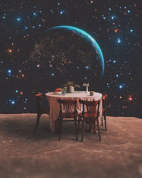 Dinner with a view 🌌🌏 . . . . . . . . . #dreamy #surrealism #magical #collageart | Instagram Dinner With A View, Surreal Collage Art, Nice Dream, Surreal Collage, Creative Mind, Instagram Art, Artist On Instagram, Surreal Art, Digital Collage