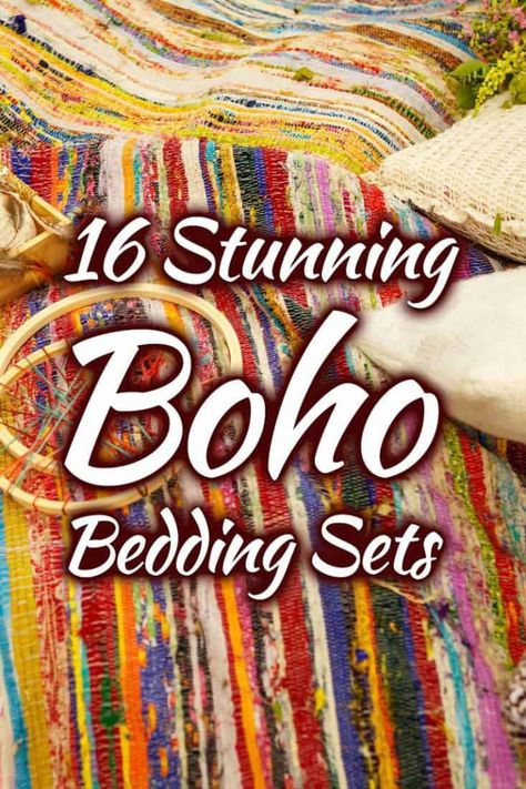 16 Stunning Boho Bedding Sets You Should See Right Now Bohemian Quilt Ideas, Boho Bed Spreads, Boho Bedding Idea, Boho Chic Curtains, Boho Bedspreads, Boho Curtains Bedroom, Colorful Boho Bedroom Ideas, Bohemian Bedroom Decor Ideas, Bedding Styling