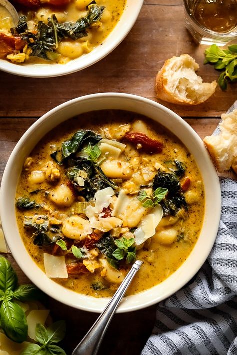 Half Baked Harvest Zuppa Toscana, Gnocchi Soup Half Baked Harvest, Half Baked Harvest Gnocchi Soup, Half Baked Harvest Pesto Tortellini Zuppa Toscana, Pesto Zuppa Toscana, Gnocchi Zuppa Toscana Soup, Tuscan Gnocchi Soup, Soup Soiree, Chicken Gnocchi Pesto Soup