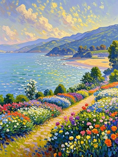 Painted Landscapes, Panoramic Art, Basic Painting, Landscape Art Quilts, Landscape Art Painting, Nature Art Painting, Landscape Drawings, Colorful Landscape, Painting Class