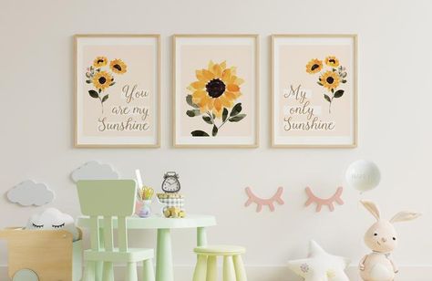 Sunflower Room, Sunflower Nursery, Sunshine Wall Art, Bee Nursery, My Only Sunshine, Nursery Frames, Free Wall Art, Yellow Nursery