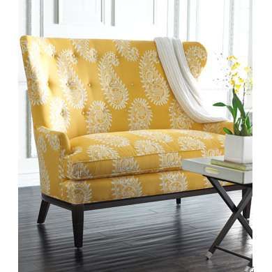 Oh how I'd love a yellow chair like this for my home...of course I'd have to get other new furniture to go with it...but I sure love this piece!! Yellow Accent Chairs, Yellow Couch, Yellow Chair, Traditional Sofa, Small Space Solutions, Cool Ideas, Hard Wood, Take A Seat, A Living Room