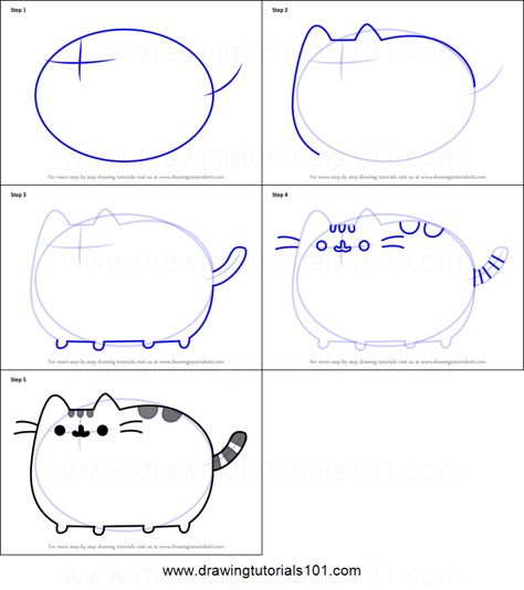 Pusheen Drawing, Chibi Animal Drawings, How To Draw Pusheen, Learn To Doodle, Bunny Drawings, Draw Kawaii, Cats Cartoon, Doodle Art For Beginners, How To Draw Cute