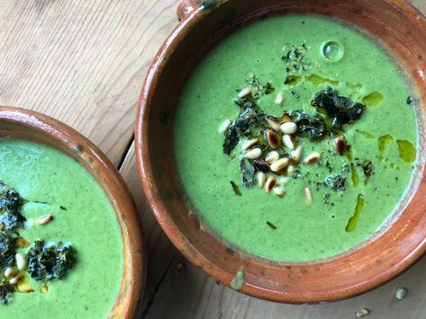 Roasted Cauliflower and Kale Soup | OurItalianTable.com Cauliflower And Kale, Kale Cauliflower, Roasted Kale, Easy Cabbage Rolls, Light Soups, Cabbage Rolls Recipe, Soup Stew Recipes, High Protein Desserts, Cabbage Soup Diet