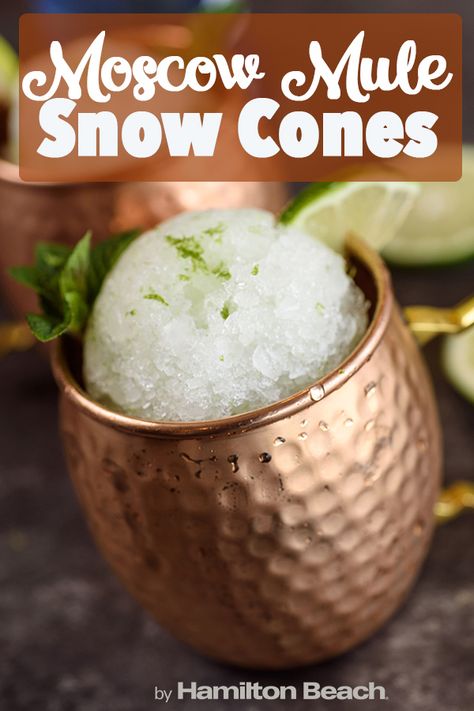 Moscow Mule Snow Cones Kool Aid Snow Cone Syrup Recipe, Adult Snow Cones, Boozy Snow Cones, Natural Snow Cone Syrup Recipe, Frozen Moscow Mule Recipe, Homemade Snow Cones, Shaved Ice Recipe, Snow Cones Recipes, Snow Cone Stand