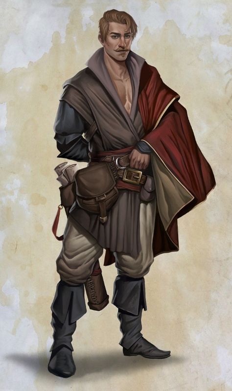 Traveler, Michał Grabowski on ArtStation at https://www.artstation.com/artwork/n4Eqo Fantasy Scholar Outfit, Dnd Traveler, Human Bard Male, Fantasy Scholar, D&d Npc, Merchant Character, Traveler Rpg, Fantasy Merchant, Adventurer Character