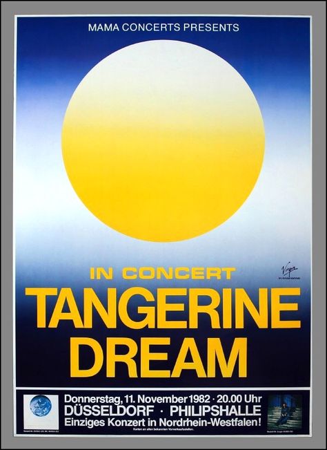 Tangerine Dream Concert Poster (1982) Tangerine Dream, Live In Concert Poster, 70s Tour Poster, Vintage Concert Posters 70s, 1970s Concert Posters, Dream Song, Music Museum, Dream Concert, Dorm Posters