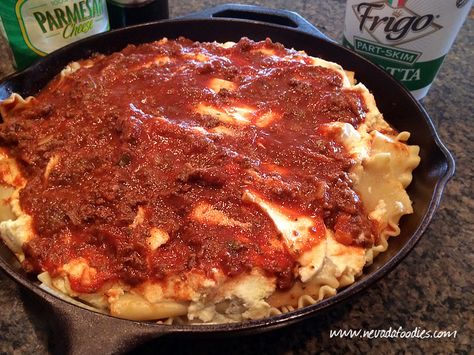 Elk Lasagna Recipe, Layering Lasagna, Elk Recipes, Skillet Lasagna, Deer Recipes, Wild Game Recipes, Venison Recipes, No Noodle Lasagna, Meat Sauce