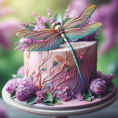 Dragonfly Cake, Tårta Design, Extreme Cakes, 3d Jelly Cake, Fantasy Cake, Cake Decorating For Beginners, Beautiful Cake Designs, Elegant Birthday Cakes, Creative Cake Decorating