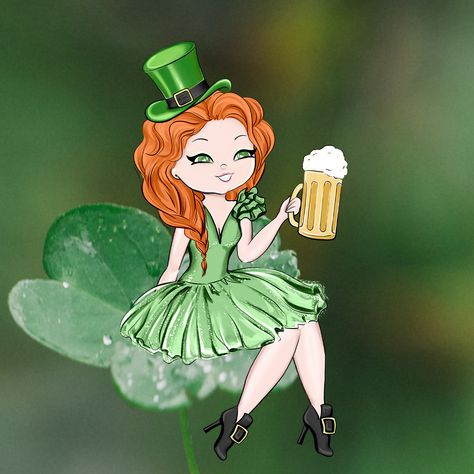 Leprechaun Girl, Green Clover, Lucky Green, Creative Things, Saint Patrick, Birthday Wishes, St Patrick, Elf, Beer