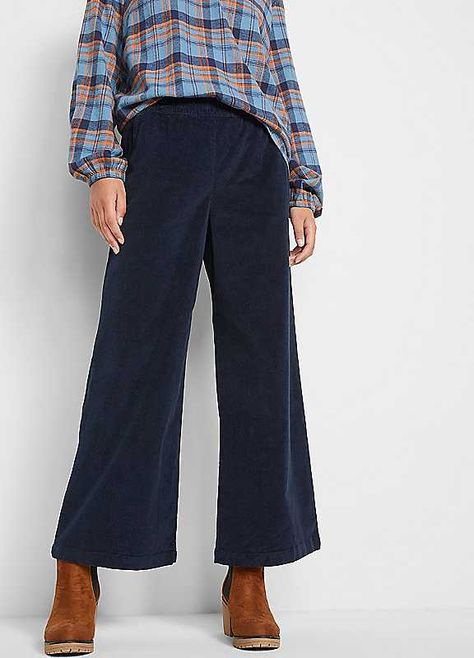 Wide leg cord trousers with pockets.Brand: bonprix98% Cotton, 2% ElastaneInside leg approx. 71 cm Cord Trousers, Wide Leg, Perfect Fit, Trousers, Blue