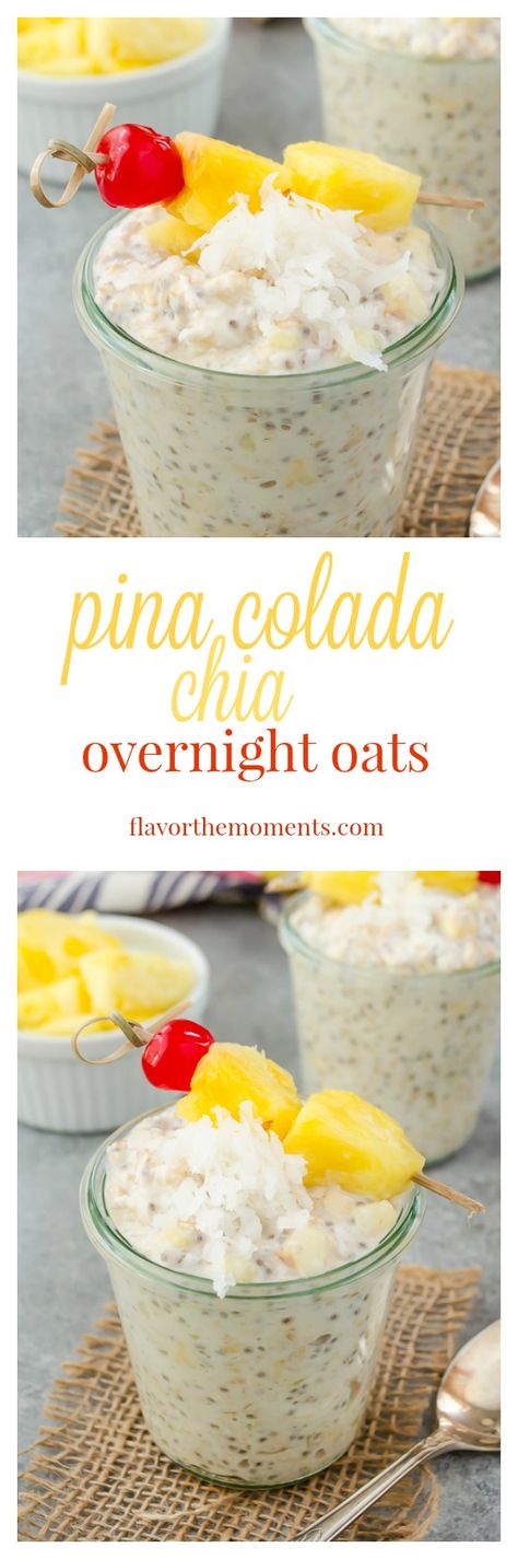 Pina Colada Overnight Oats, Premade Breakfast, Creamy Overnight Oats, Overnight Oats With Chia Seeds, Oats With Chia Seeds, Overnight Oats With Chia, Chia Overnight, Tropical Desserts, Chia Overnight Oats