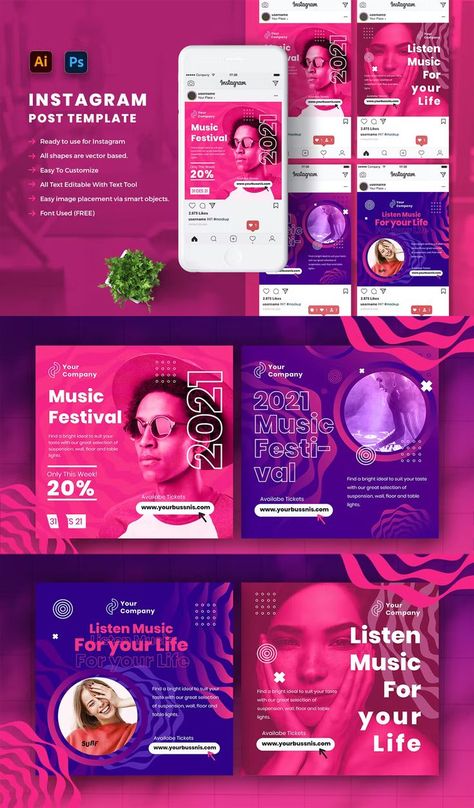 Festival Instagram Post, Company Fonts, Text Tool, Instagram Music, Festival Design, Instagram Design, Instagram Post Template, Post Templates, Instagram Feed