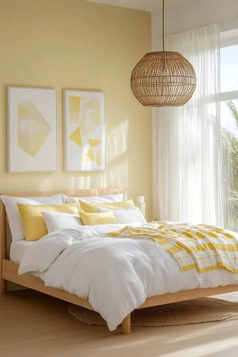 59 Dreamy Pastel Bedroom Ideas You'll Love Pale Yellow Bedroom Walls, Girls Yellow Bedroom Ideas, Yellow Room Ideas Bedrooms, Pastel Yellow Bedroom, Yellow Room Aesthetic, Yellow Kids Bedroom, Pastel Bedroom Ideas, Bright Room, Pastel Bedroom