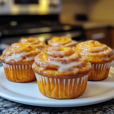 Pumpkin Cinnamon Roll Muffins Pumpkin Cinnamon Roll Muffins, Fruit Butters, Sweet Potato Recipes Roasted, Cinnamon Roll Muffins, Mini Chicken Pot Pies, Pineapple Lemonade, Homemade Pumpkin Puree, Fry Bread, Seasonal Treats