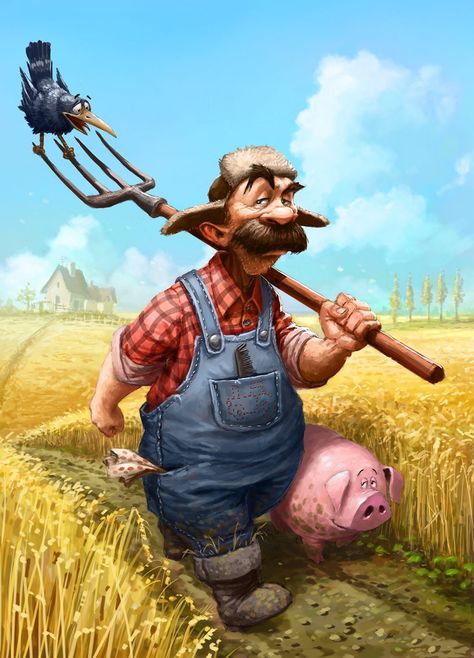 Farmer Illustration Character, Fantasy Farmer, Farmer Cartoon Character, Farmer Character Design, Farmer Drawing, Farmer Character, Farmer Cartoon, Cartoon Farmer, Farmer Illustration