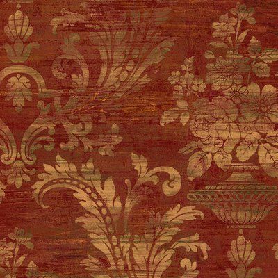 Fleur De Lis Living Stevenson 32.7' L x 20.5" W Wallpaper Roll Color: Metallic Gold/Red Red Damask, 2 Wallpaper, W Wallpaper, Distressed Texture, Tuscan Decorating, Vinyl Rolls, Floral Damask, Manhattan Comfort, Decor Pillows