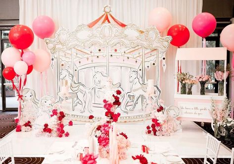 SP Events Prop hire & Styling on Instagram: “She leaves a sparkle where ever she goes. How beautiful is this . . Stylist @eventdesignbykahlia Styling photographer @rachaelkphotos…” Carousel Backdrop, Ballerina Party Theme, Pastel Carnival, Tsum Tsum Party, Carousel Birthday, Charlotte Rose, Carnival Themed Party, Carnival Theme, Flower Photoshoot