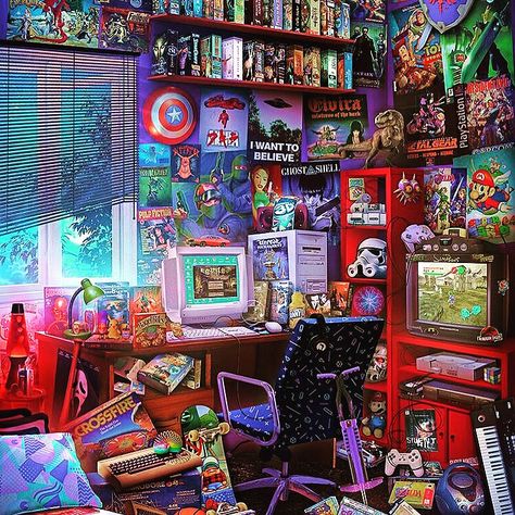 80s Gaming Room, 90s Gaming Aesthetic, 80s Retro Aesthetic Room, 90s Games Wallpaper, 80s Gaming Aesthetic, Retro Gaming Art Illustrations, 90s Gaming, Retro Aesthetic Room, Bedroom Illustration