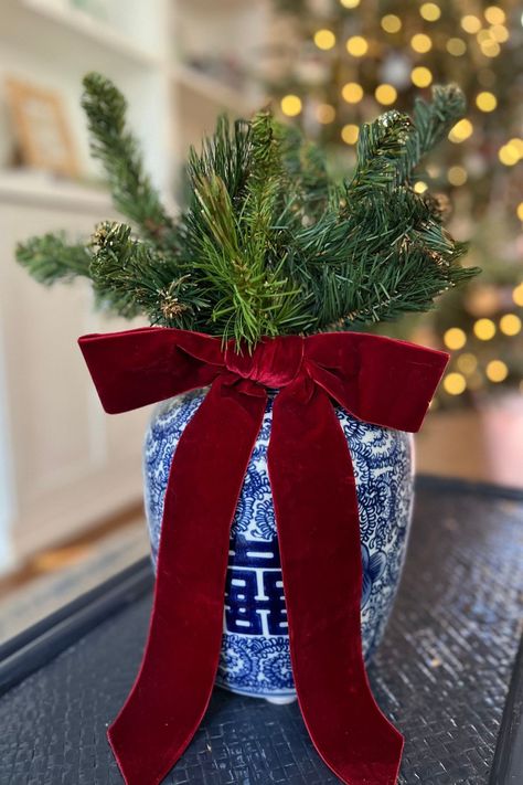 Grandmillennial Blue and White Christmas Decorations – Preppy Goods Grandmillennial Christmas Decor, Blue Green Red Christmas Decor, Christmas Decor Blue And Red, Blue Sofa Christmas Decor, Blue And White Christmas Kitchen, Chinoiserie And Plaid Christmas, Ginger Jar Christmas Decor, Christmas Tree In Blue And White Pot, Blue And White Christmas Table Decor