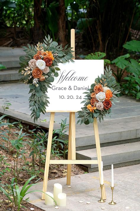 Artificial Flower Swag Set of 2 for Wedding Welcome Signs Floral Decorations, Burnt Orange Wedding Arch Flowers for Wedding Ceremony Burnt Orange Wedding Arch, Orange Wedding Arch, Flowers For Wedding Ceremony, Burnt Orange Wedding, Flower Swag, Reception Entrance, Burnt Orange Weddings, Greenery Arrangements, Flowers For Wedding