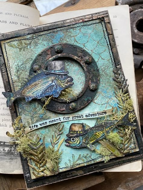 a great adventure… Rubber Stamping Cards, Distress Markers, Tim Holtz Cards, Speckled Eggs, Distress Crayons, Nautical Cards, Fishing Cards, Under The Sea Theme, Wink Of Stella