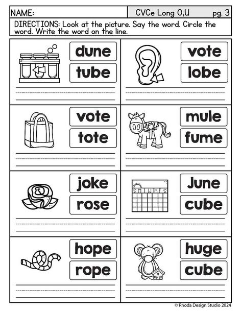 Long O Worksheets, Long U Worksheets: Free CVCe Word Word Long Vowel O Worksheets, Long U Worksheets, Long O Worksheets, U Phonics, Long Vowel Worksheets, Digraphs Worksheets, Phonics Worksheets Free, Cvce Words, Long Vowel