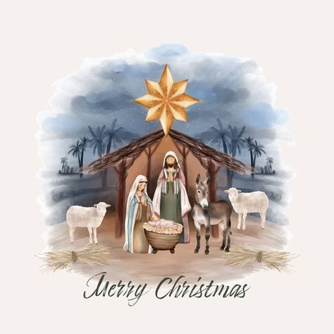 Christmas nativity of jesus in barn Prem... | Premium Vector #Freepik #vector #watercolor #christmas #celebration #holiday Oh Holy Night, Christmas Jesus, O Holy Night, Religious Christmas, Christmas Scene, Holy Night, Christmas Nativity, Nativity Scene, Christmas Stickers