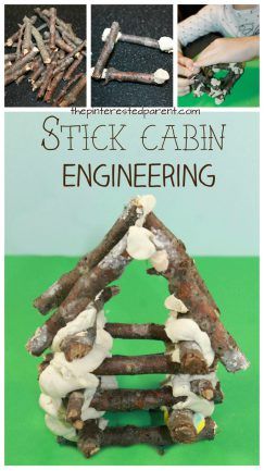 Nature engineering for kids. Construct a stick log cabin. Build with sticks and play dough Engineering For Kids, Cabin Build, Forest School Activities, Nature School, Theme Nature, Outdoor Classroom, Forest School, Nature Play, Holiday Gift Ideas