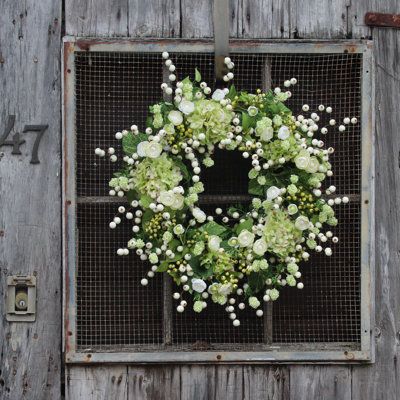 Our Hydrangea & White Berry Everyday Spring Summer Front Door Wreath is the perfect statement piece for the front door, wall, or above the mantle in your home! Our wreaths also make an excellent gift that can be enjoyed for years to come! Size: 26" H x 26" W x 6" D | DarbyCreekTrading Hydrangea & Berry Everyday Spring Summer Front Door Wreath Silk in Green / White | 26.0 H x 26.0 W x 6.0 D in | Wayfair Hydrangea White, Summer Front Door, Dark Doors, Silk Wreaths, Summer Front Door Wreath, Pillows Flowers, White Hydrangea, Seasonal Home Decor, Front Door Wreath