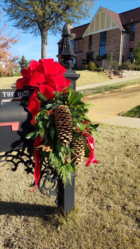 Mailbox Saddle, Christmas Mailbox Decorations, Christmas Mailbox, Large Mailbox, Sugar Cones, Mailbox Decor, Christmas Mail, Fraser Fir, Christmas Swags