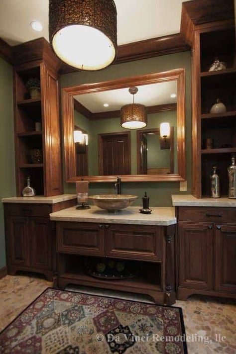 Craftsman Style Bathroom Vanity, Craftsman Master Bath, Craftsman Style Powder Room, Craftsman Bathroom Vanity, Craftsman Style Bedroom Master Suite, Bungalow Bathroom Ideas, Craftsman Style Homes Interior Bathroom, Craftsman Powder Room, Modern Craftsman Bathroom