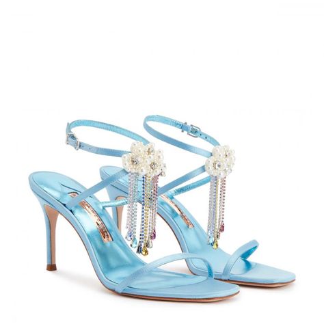 Celestine Mid Sandal Sky Blue | Sophia Webster Sky Blue Sandals, Fem Outfits, Dress Reference, Teal Heels, Sophia Webster Shoes, Pretty Heels, Fashion Shoes Heels, Punk Accessories, Fun Heels