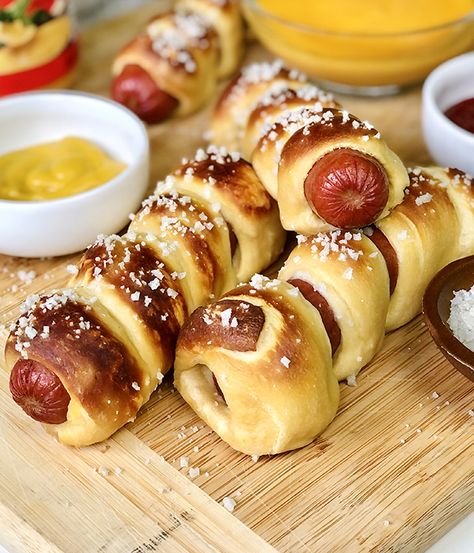 Jumbo Pretzel Dogs | Heinen's Grocery Store Pretzel Dog, Pretzel Dogs, Wrapped Hot Dogs, The Bun, Pigs In A Blanket, Everything Bagel, Yummy Lunches, Crescent Rolls, Lunch Snacks